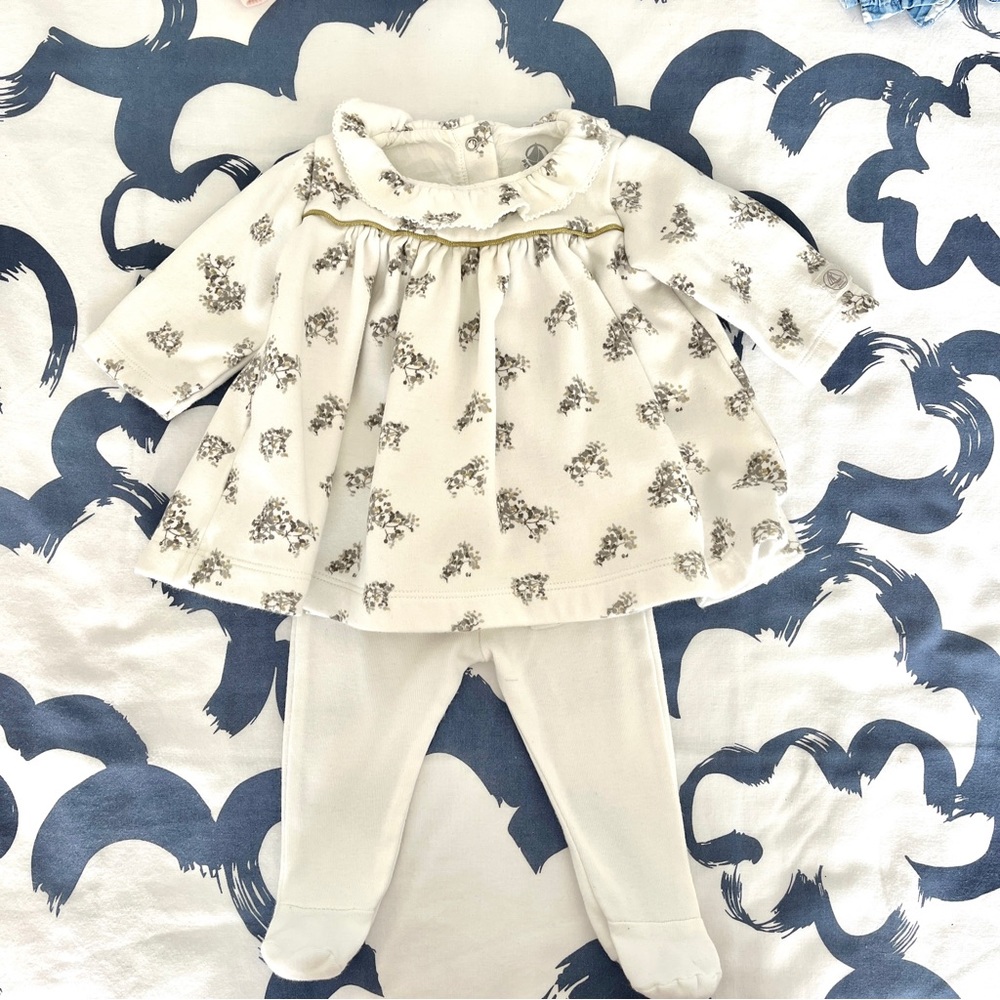 Newborn Petit Bateau flannel dress and pants